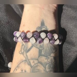 Amethyst | Polished Bead Woven Asjustable Bracelet | NWT | Healing Stones |